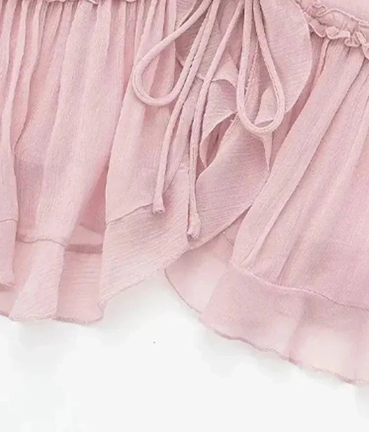 Stilla | Kvinders Rynket Sløjfeknyttet Crop Tops Mode Designer Toppe