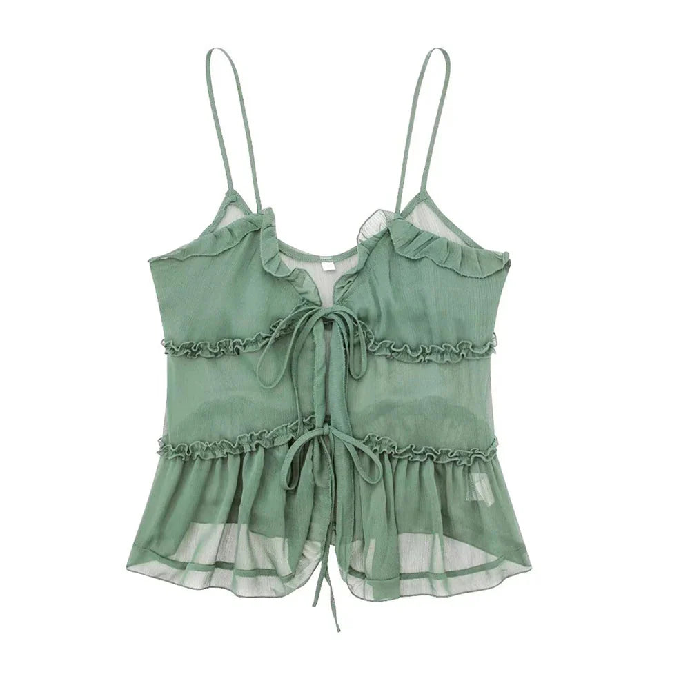 Stilla | Kvinders Rynket Sløjfeknyttet Crop Tops Mode Designer Toppe