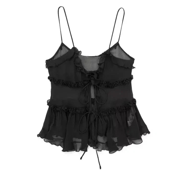 Stilla | Kvinders Rynket Sløjfeknyttet Crop Tops Mode Designer Toppe