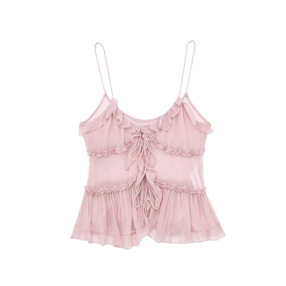 Stilla | Kvinders Rynket Sløjfeknyttet Crop Tops Mode Designer Toppe