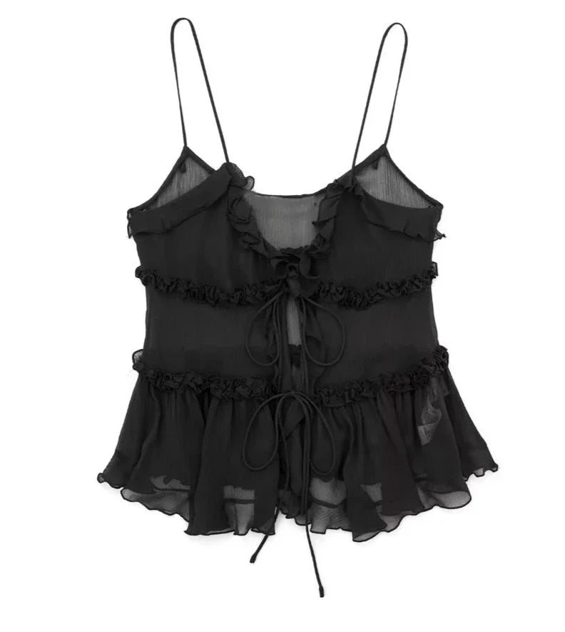 Stilla | Kvinders Rynket Sløjfeknyttet Crop Tops Mode Designer Toppe