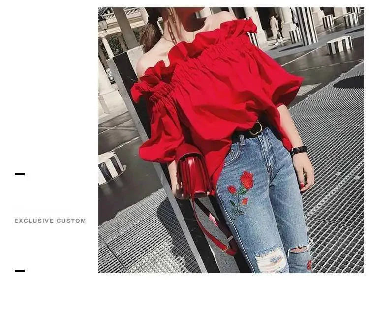 Stilla | Kvinders Ruffled Fashion Designer Puffede Ærmer Toppe T-Shirts
