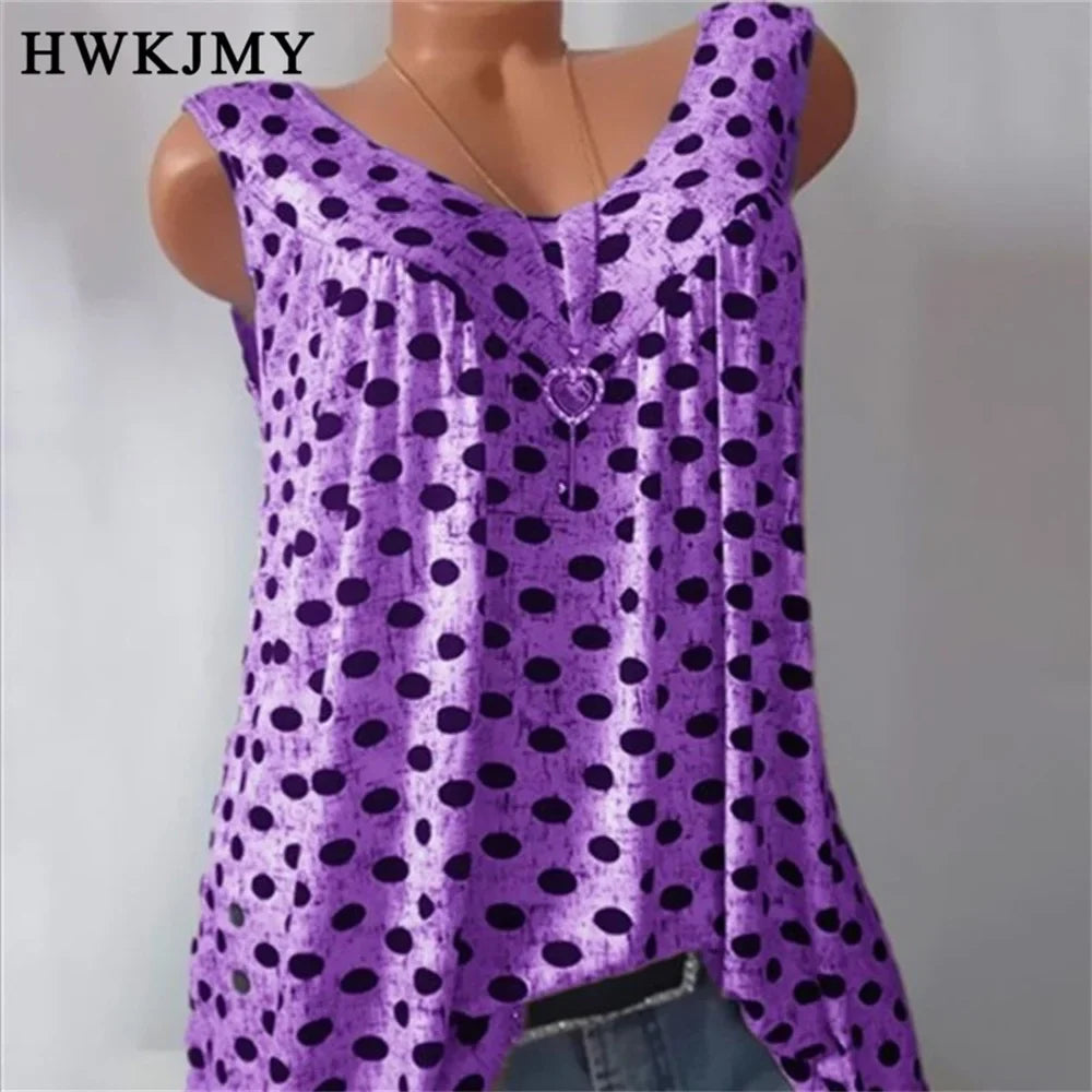 Stilla | Kvinders S 8xl Toppe Mode Designer Polka Dot Singlets (plus Størrelse)