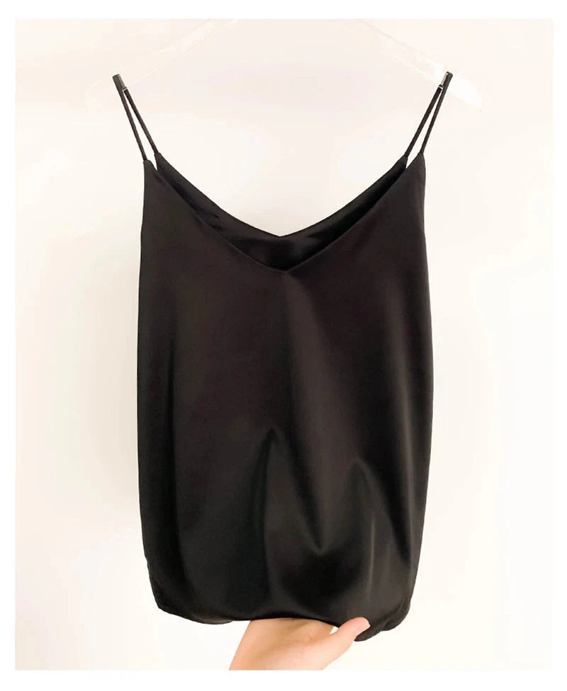 Stilla | Kvindernes Satin Spaghetti Strap Fashion Designer Halterneck Toppe Singlets