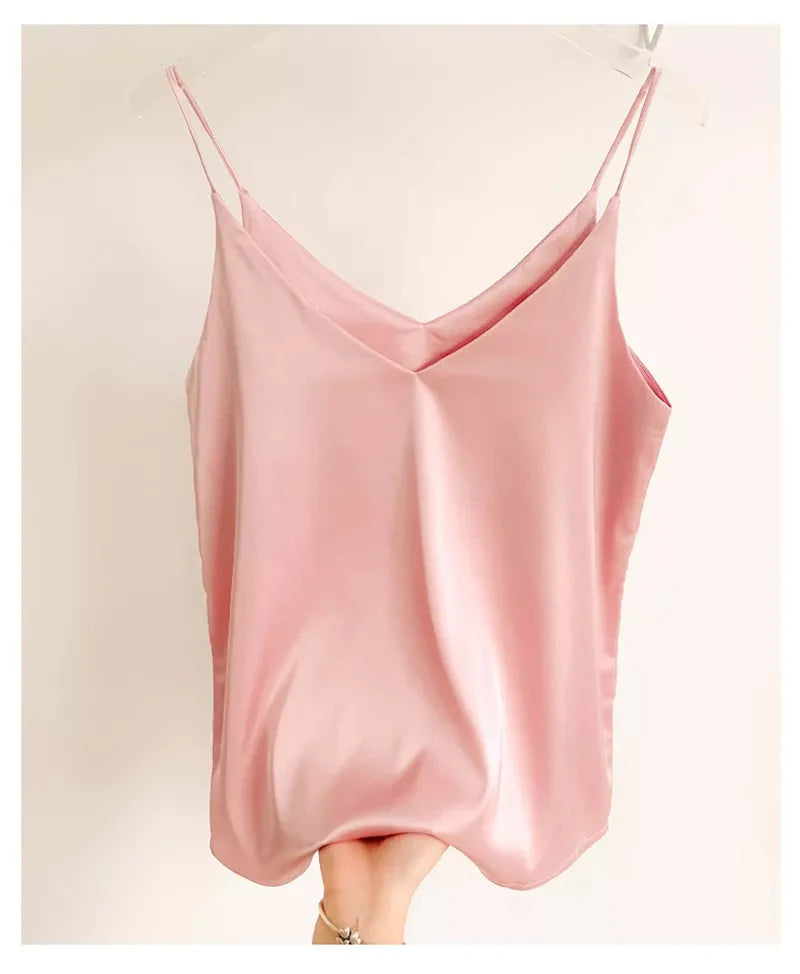 Stilla | Kvindernes Satin Spaghetti Strap Fashion Designer Halterneck Toppe Singlets