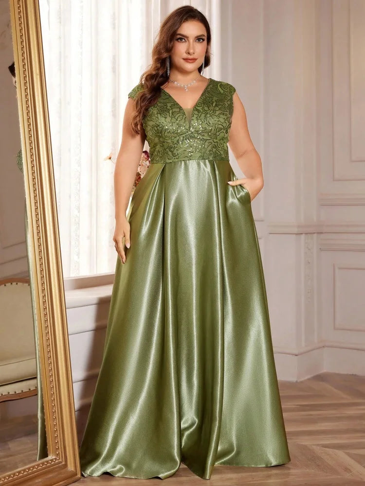 Stilla | Kvinders Paillet Designer Mode 2 4xl Satin Lange Kjoler (plus Størrelse)