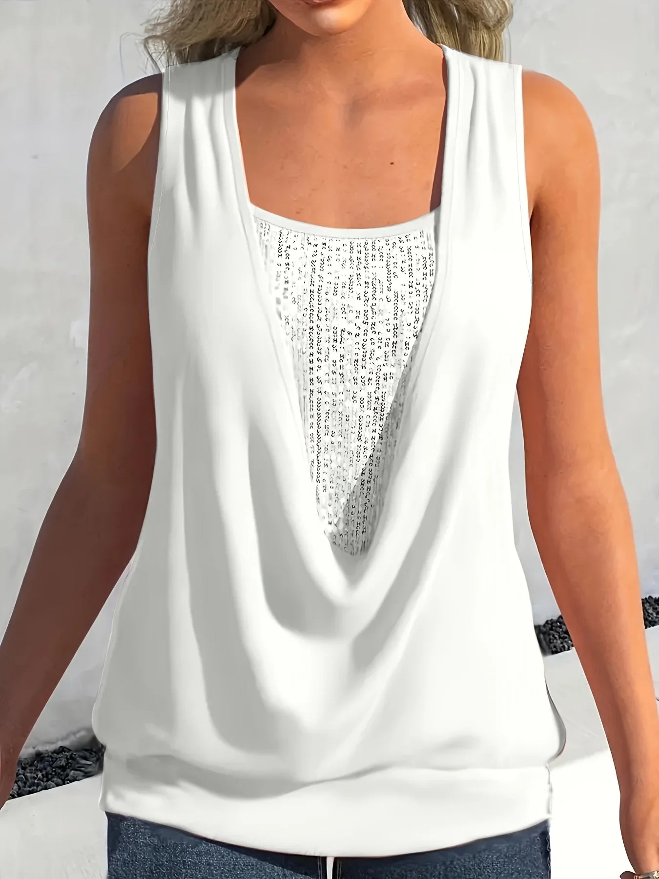 Stilla | Kvinders Paillet Draperet Mode Designer 3 5xl Toppe (plus Størrelse)