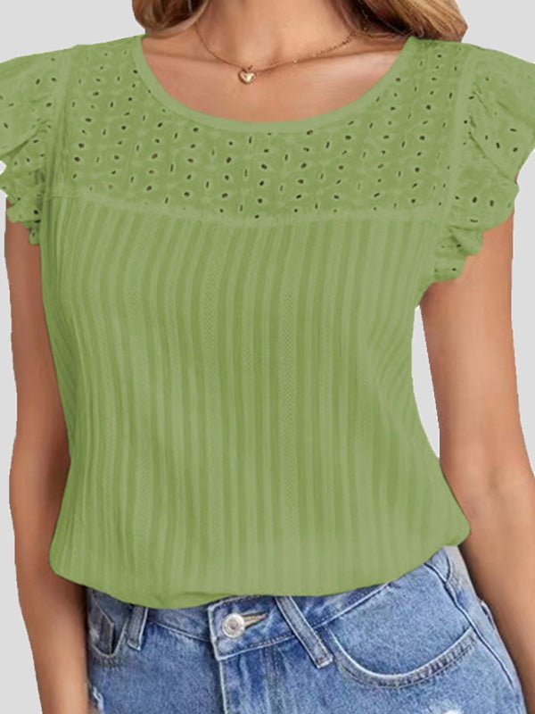 Stilla | Kvinder's T-shirts Cutout Crew Neck Ruffle Slip T-shirt