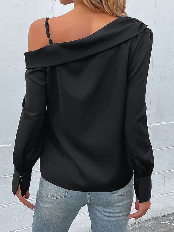 Stilla | Kvinder T-shirts Uregelmæssig Sort Strop Langærmet T-shirt