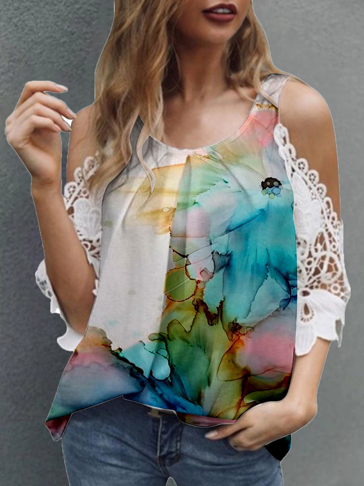 Stilla | Kvinders T-shirts Løs V-hals Off Shoulder Blonde Korte Ærmer T-shirt