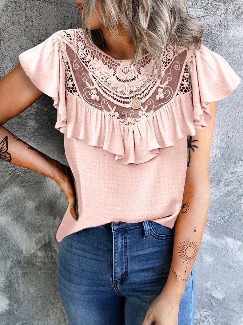 Stilla | Kvinder T-shirts Solid Blonde Sy Rund Hals Ruffle T-shirt