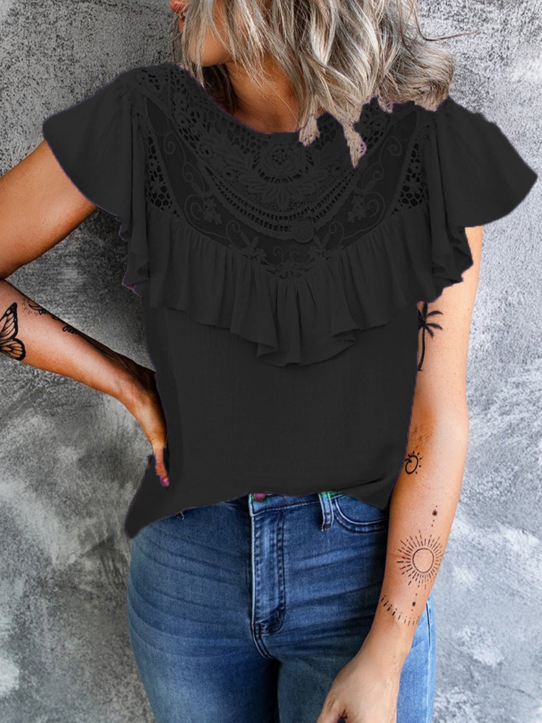 Stilla | Kvinder T-shirts Solid Blonde Sy Rund Hals Ruffle T-shirt