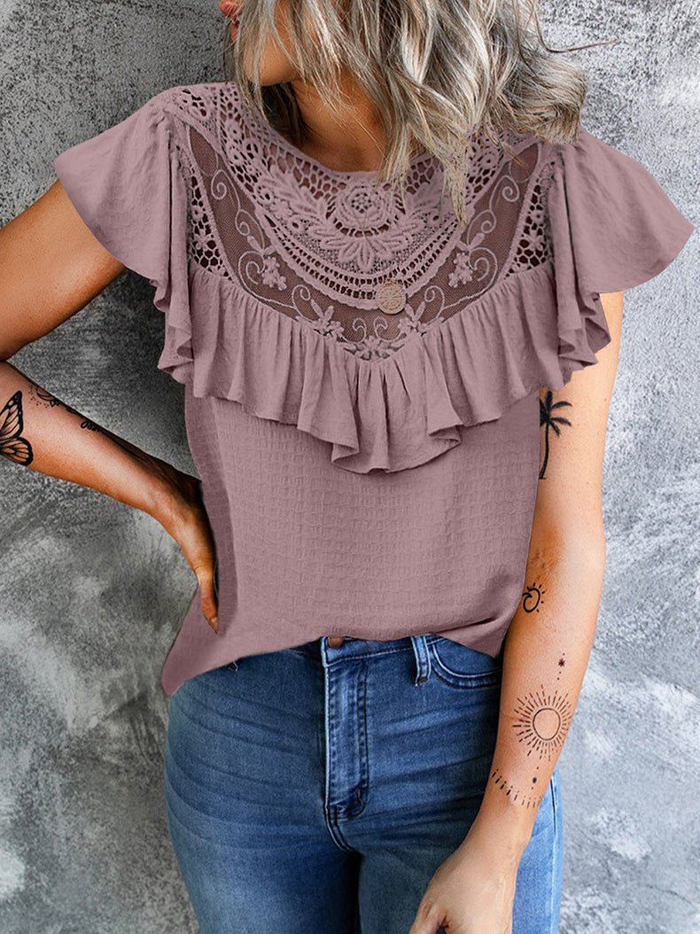 Stilla | Kvinder T-shirts Solid Blonde Sy Rund Hals Ruffle T-shirt