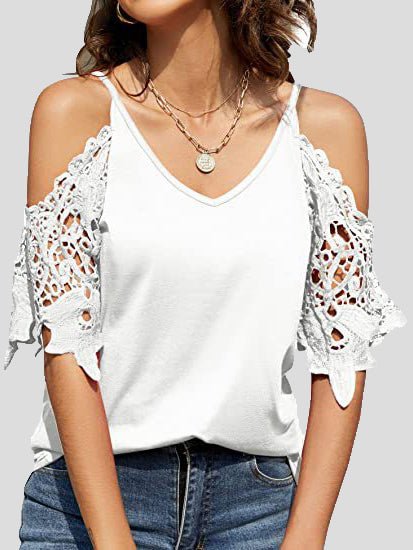 Stilla | Kvinder T-shirts V-hals Stropper Off Shoulder Blonde Ærme T-shirt
