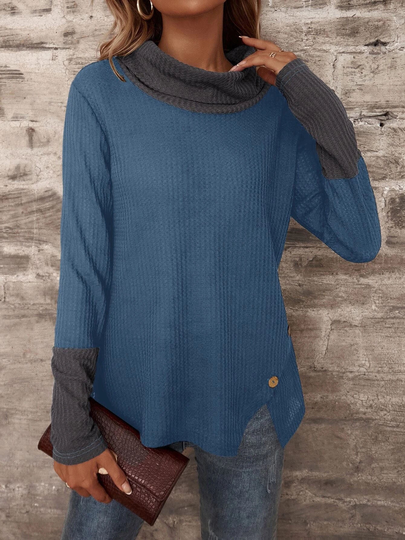 Stilla | Dame T-shirts Vaffel Halv Turtleneck Slids Langærmet T-shirt