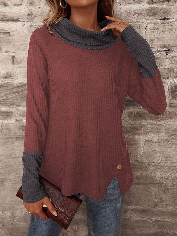 Stilla | Dame T-shirts Vaffel Halv Turtleneck Slids Langærmet T-shirt
