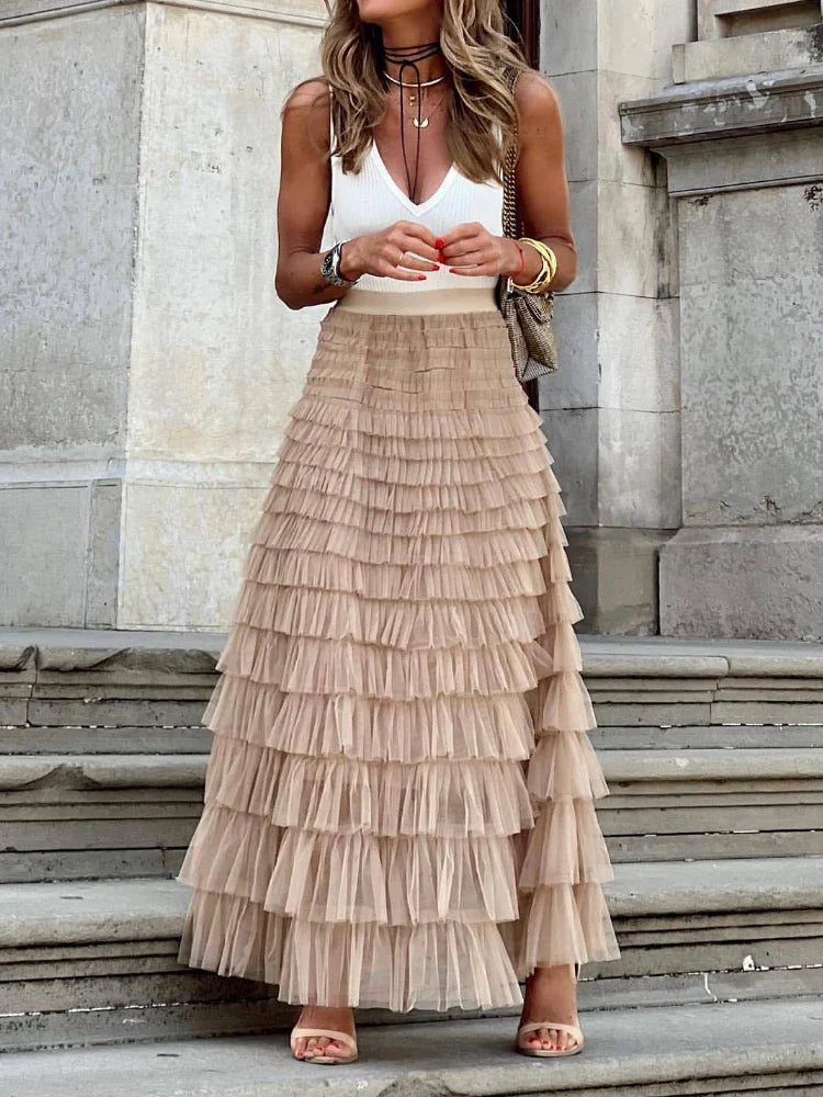 Stilla | Kvinders Tulle Lagdelt Mode Designer Volanger Nederdele (lang)