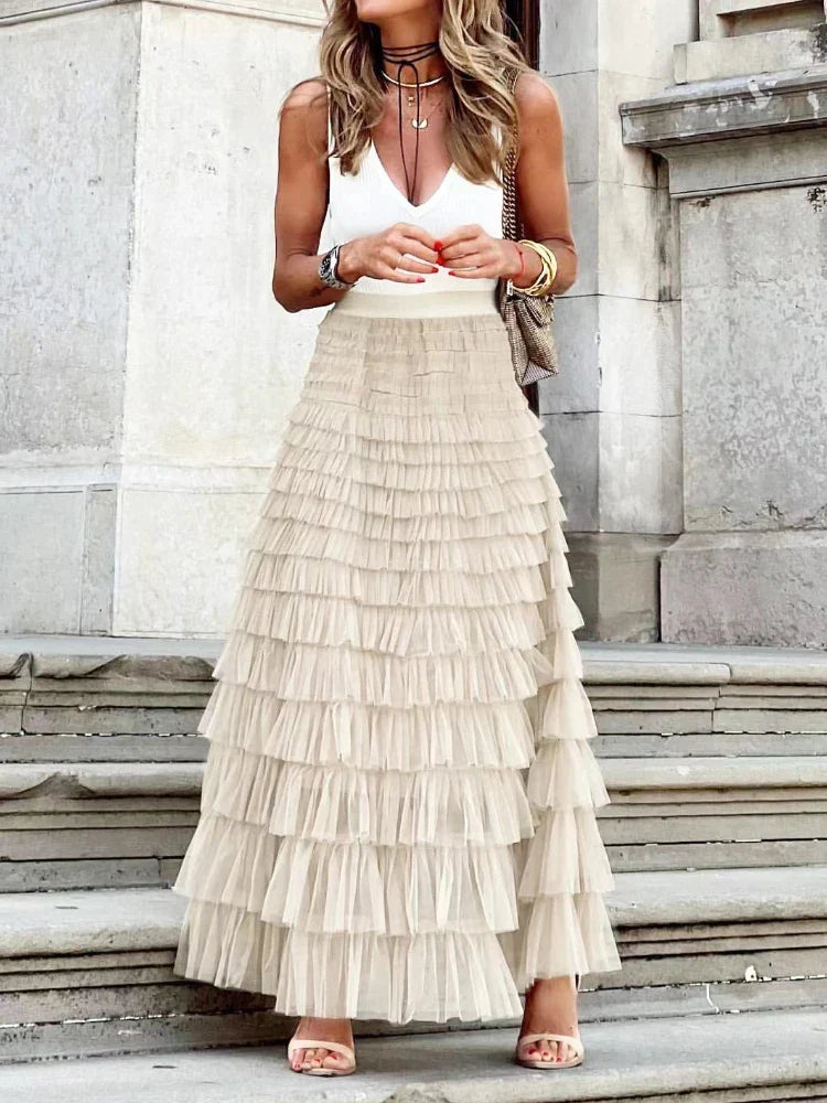 Stilla | Kvinders Tulle Lagdelt Mode Designer Volanger Nederdele (lang)