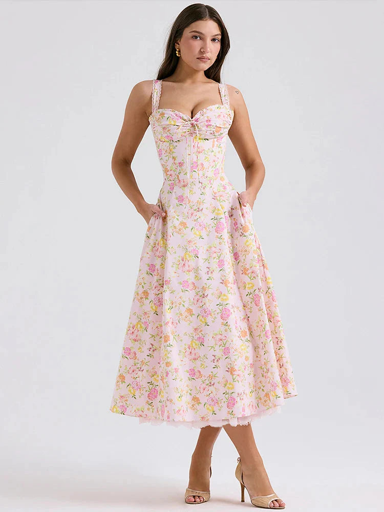Stilla | Kvinders Årgang Rygløse Blomster Mode Designer Kjoler (midi)