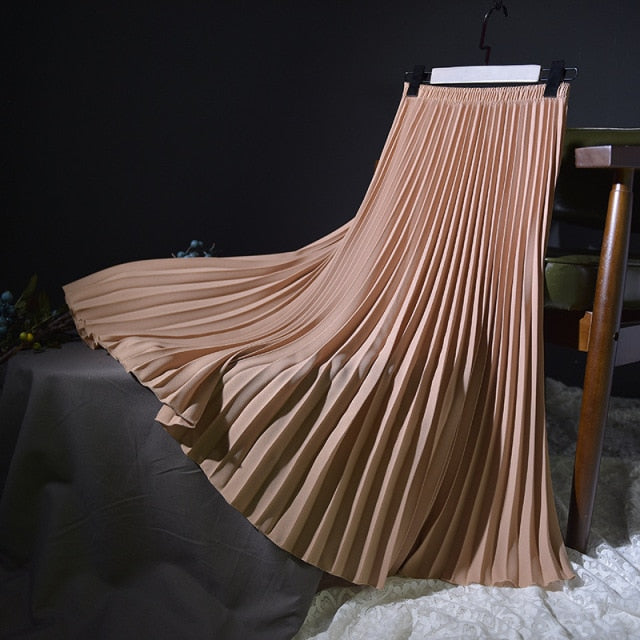 Stilla | Kvinders Årgang Mode Designer Høj Talje Plisserede Nederdele (midi)