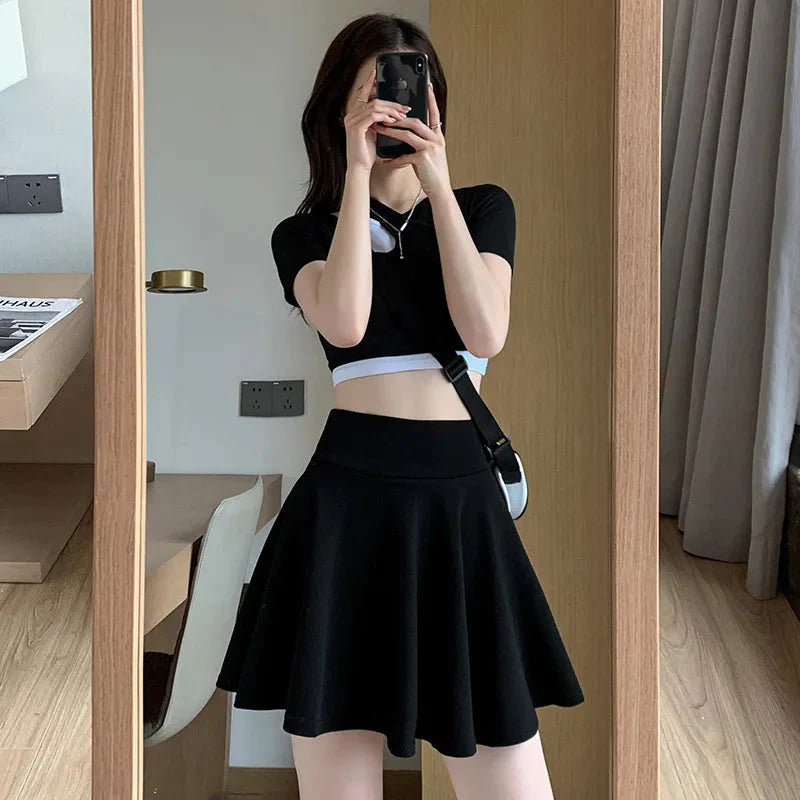 Stilla | Kvinders Årgang Tennis Ruffle Mode Designer Mini Skirt (kort)