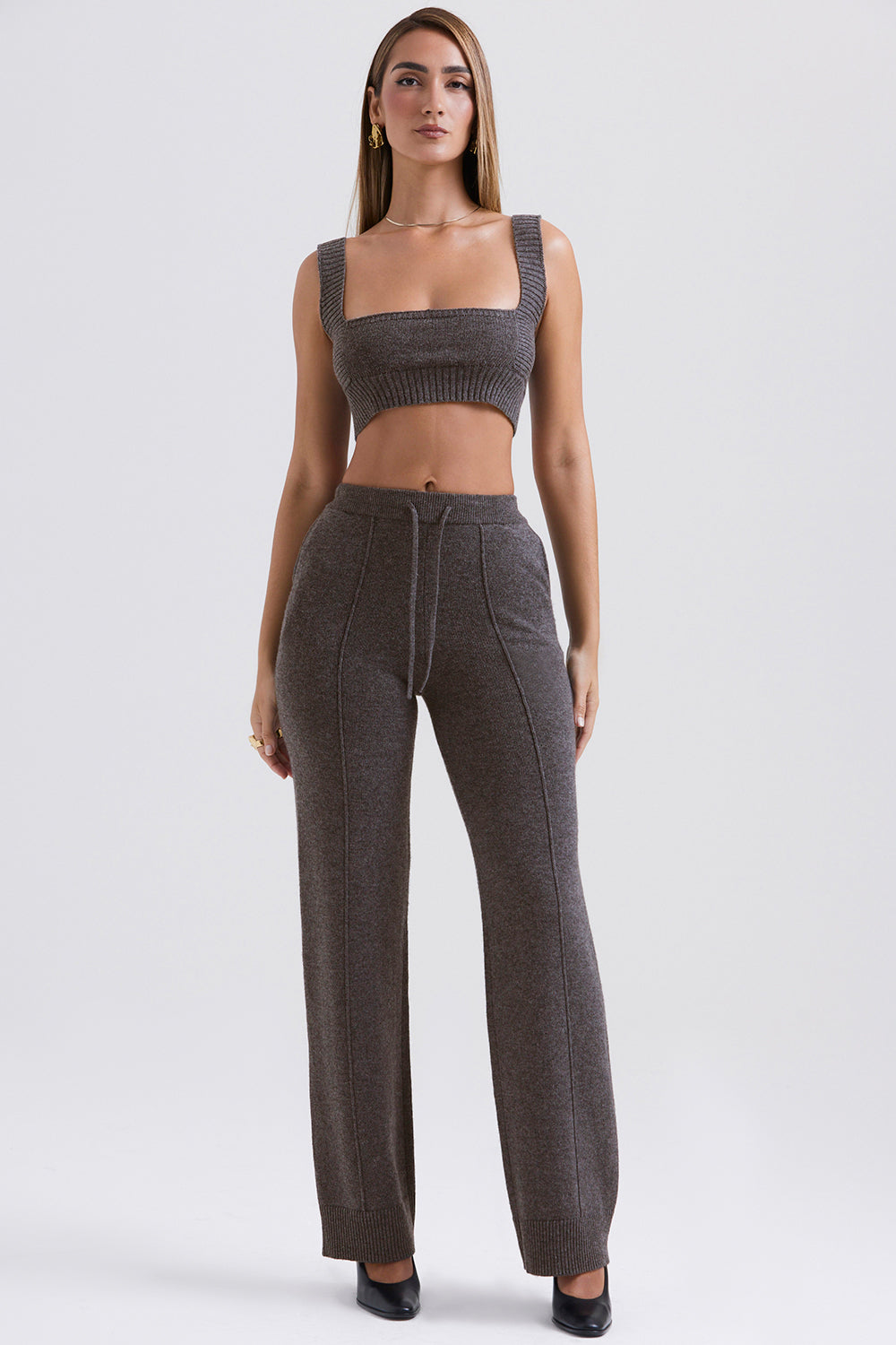 Stilla | Antracitfarvet Kashmir Mix Bralette Med Bukser