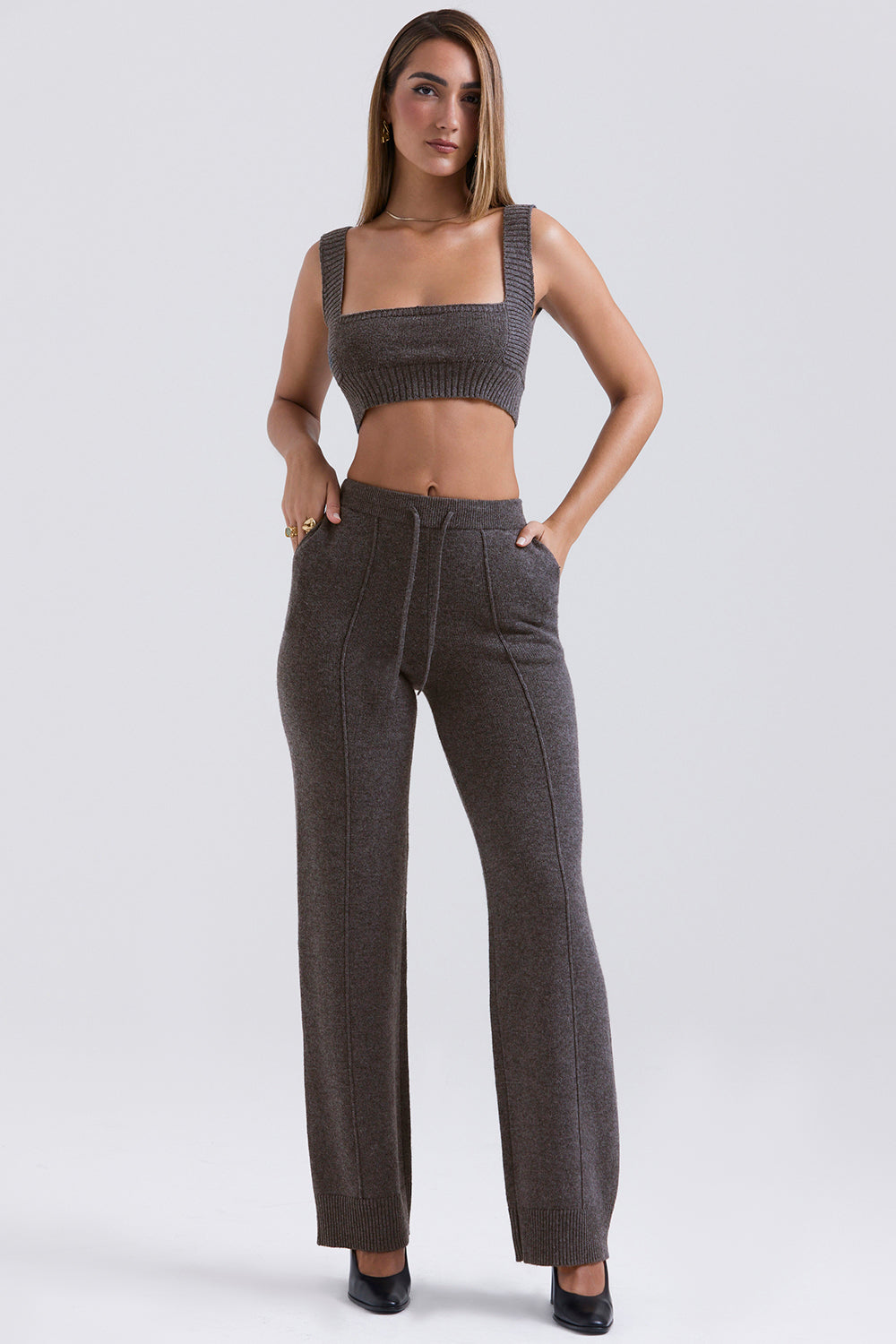 Stilla | Antracitfarvet Kashmir Mix Bralette Med Bukser