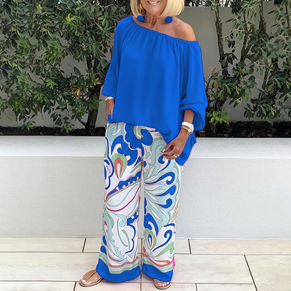 Stilla | Bluse med Off-Shoulder og Bukser med Stilfuldt Print til Kvinder
