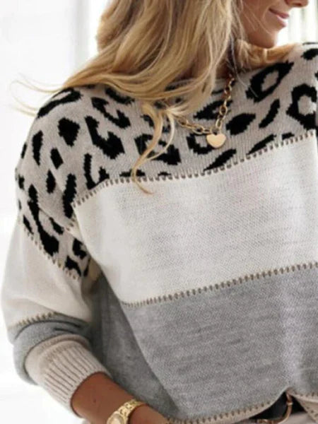Stilla | Stribet Pullover Med Leopardmønster