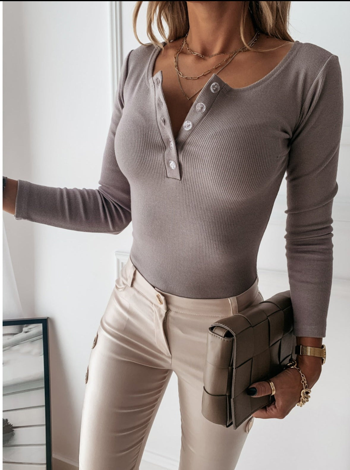 Stilla Carin Ribbed Henley Tea