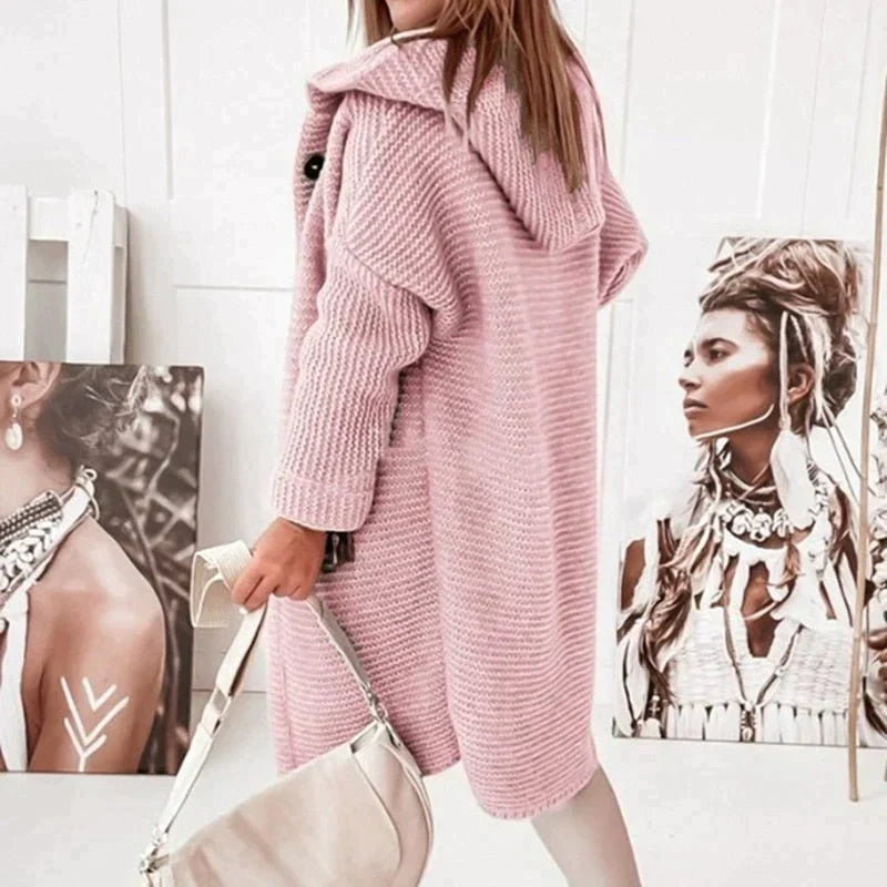 Stilla - Lang varm cardigan med hætte