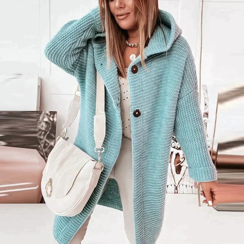 Stilla - Lang varm cardigan med hætte