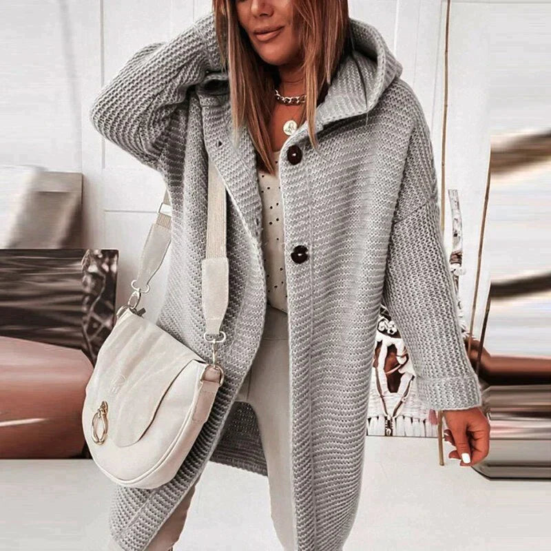 Stilla - Lang varm cardigan med hætte