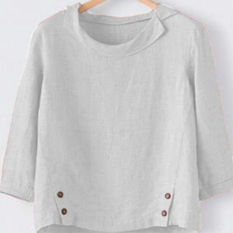 Stilla bomulds t-shirt med lange ærmer og knapper
