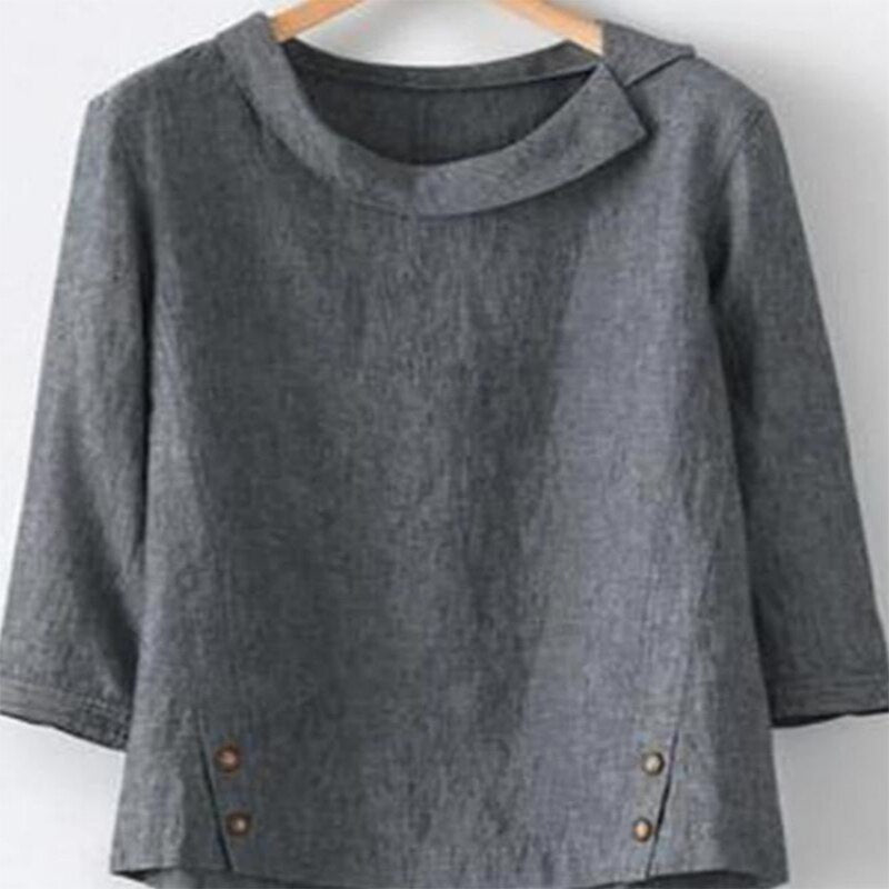 Stilla bomulds t-shirt med lange ærmer og knapper