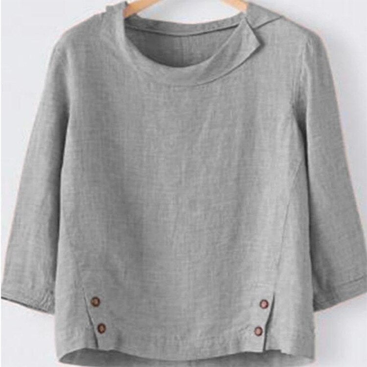 Stilla bomulds t-shirt med lange ærmer og knapper