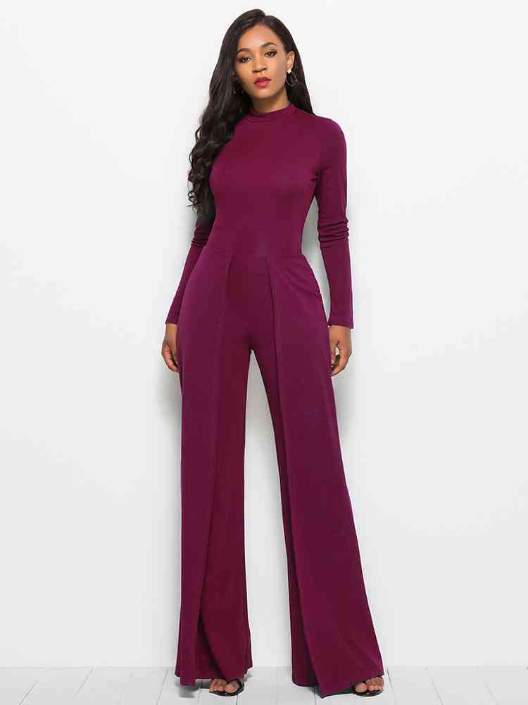 Stilla | Ærme Mock Neck Bred Ben Jumpsuit