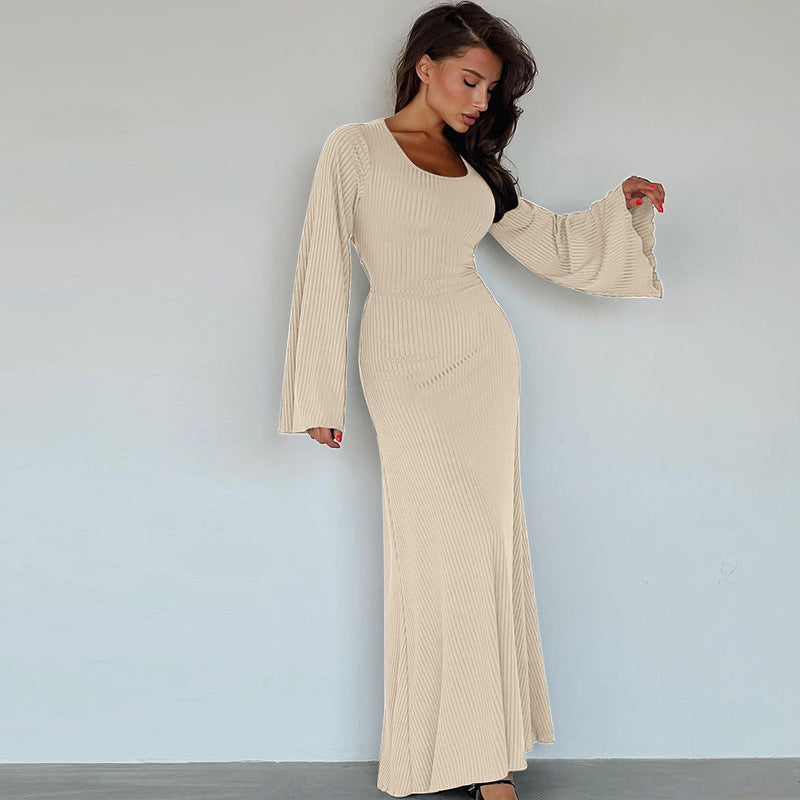 Stilla | U|neck Lace|up Bell Sleeve Dress