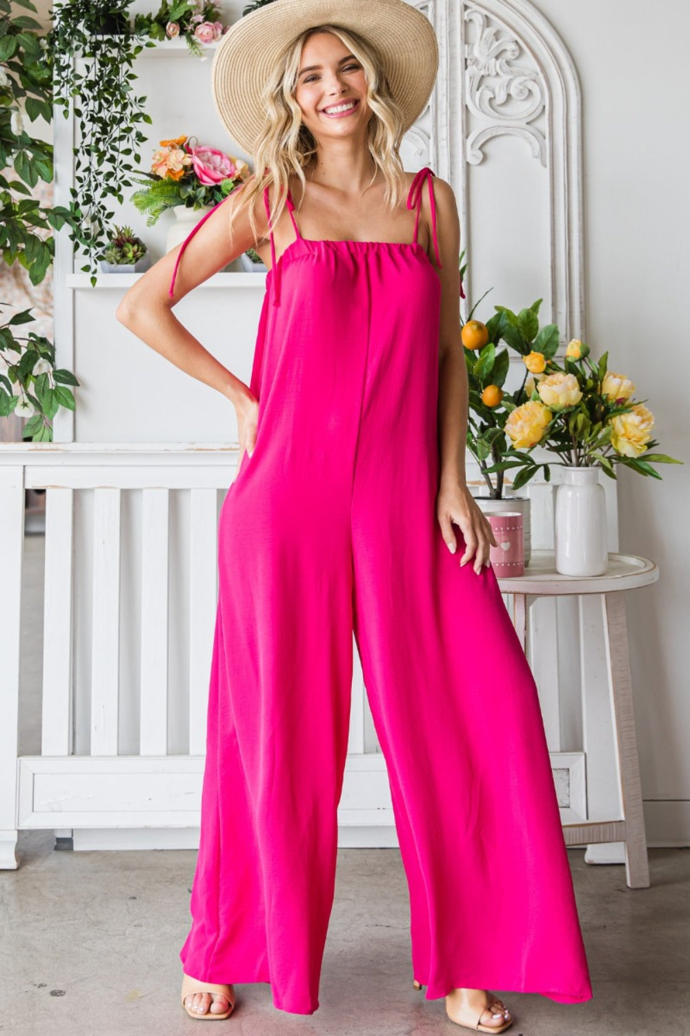 Stilla | Pocketed Spaghetti Strap Bred Ben Jumpsuit