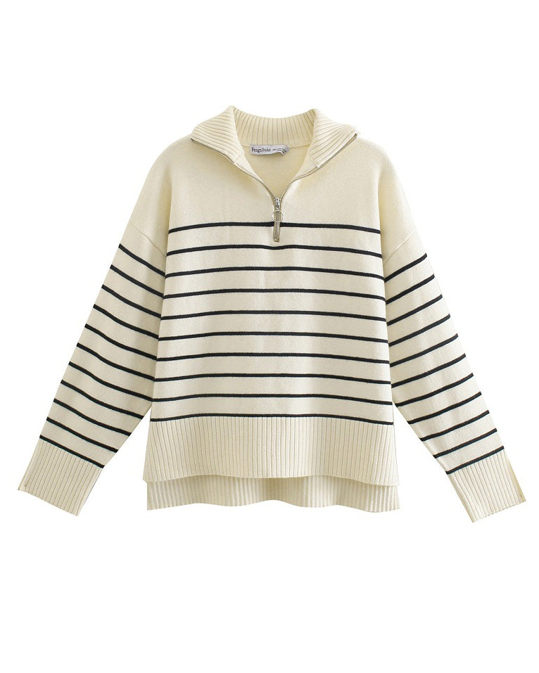 Stilla | Bluse Ivy i Stribet Netlook Med Lynlås Uddybning