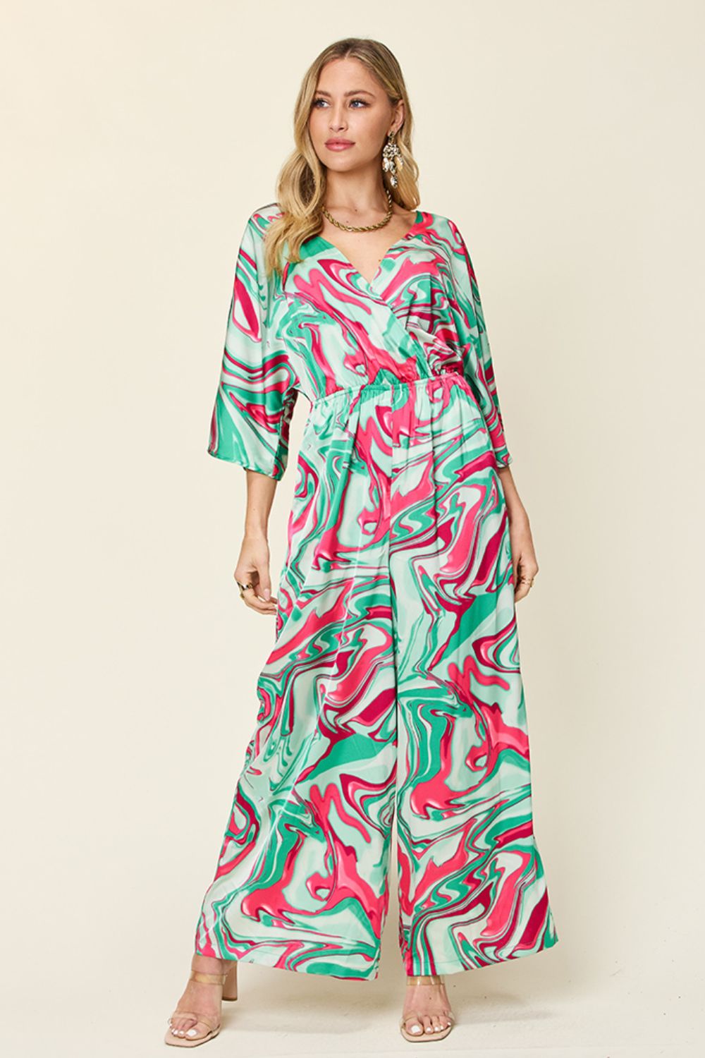 Stilla | Tag Fuldt Størrelse Halv Ærme Bred Ben Jumpsuit