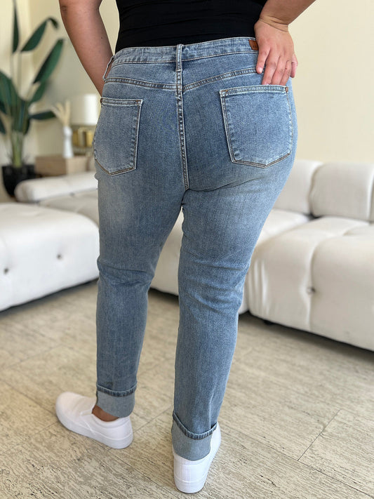 Stilla | Blå Størrelse Høj Talje Cuff Hem Skinny Jeans