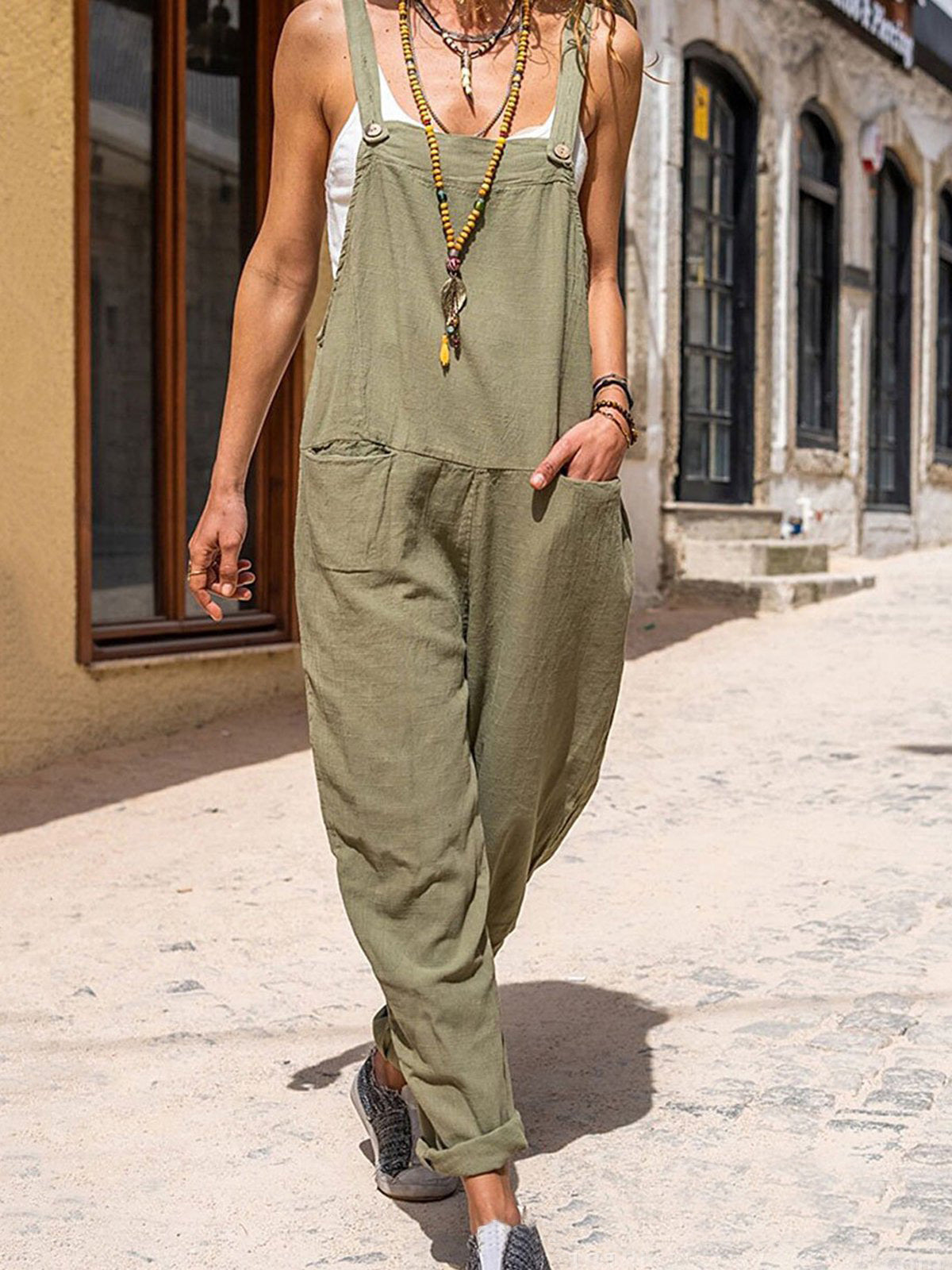 Stilla | Kvinders Jumpsuits Løse Åbne Ryg Uden Ærmer Lomme Jumpsuit