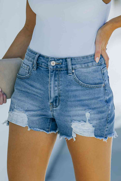 Stilla | Hem Distressed Denim Shorts Med Lommer