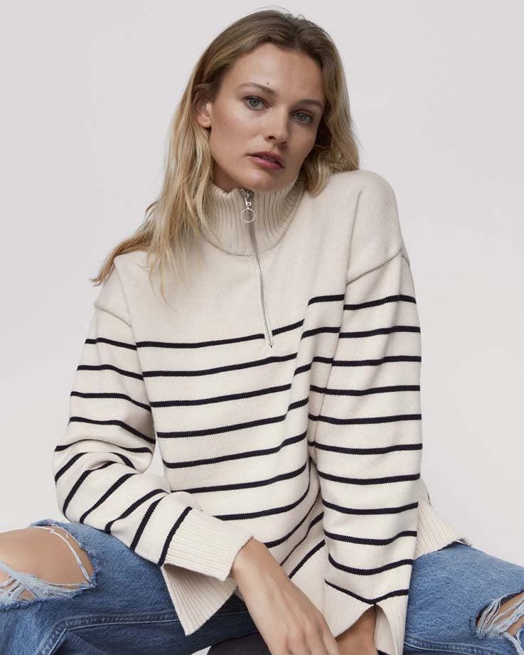 Stilla | Bluse Ivy i Stribet Netlook Med Lynlås Uddybning