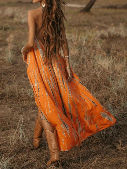 Stilla | Kvinders Kjoler Trykt Halterneck Bar Ryg Ærmeløs Kjole