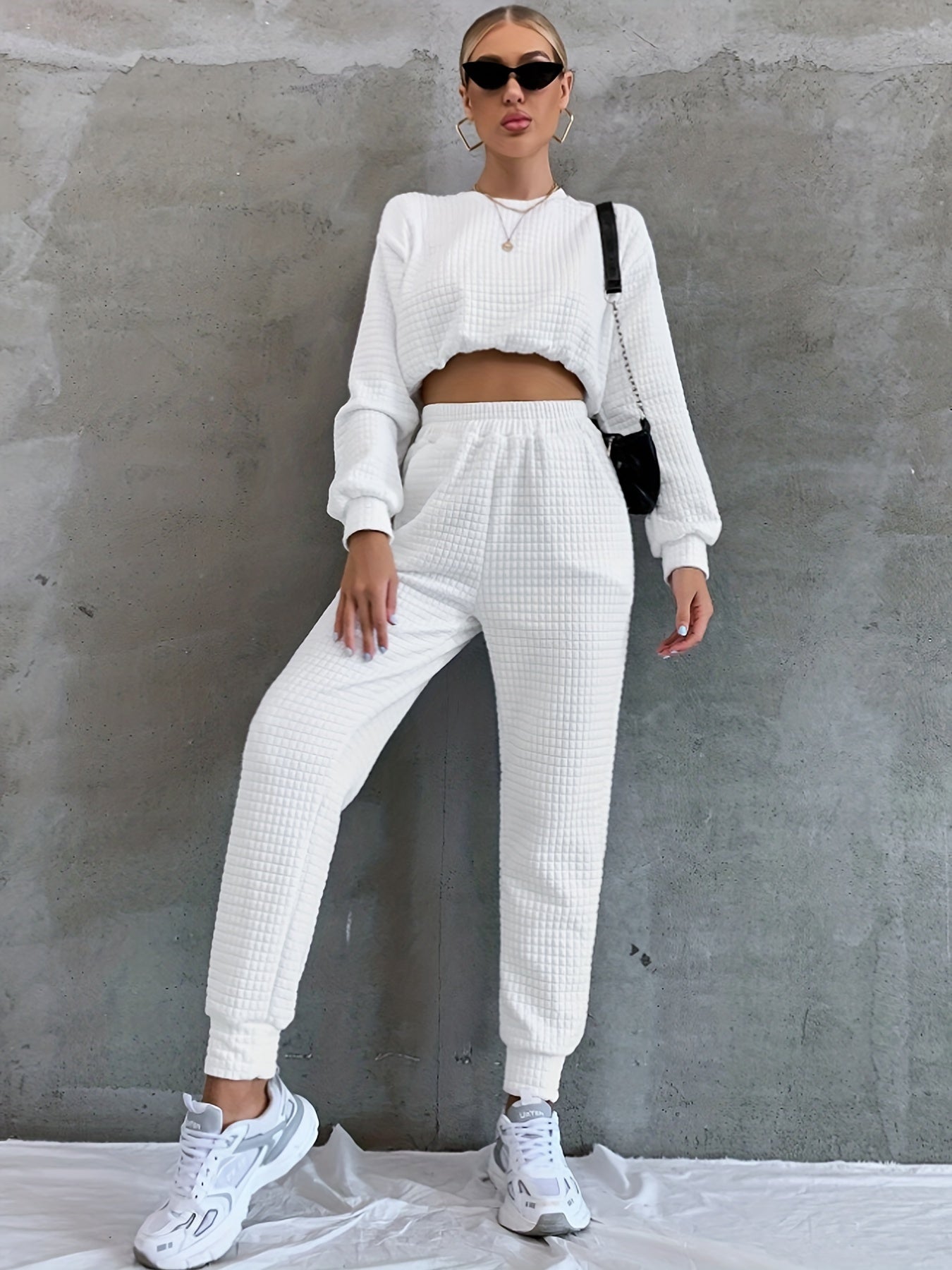 Stilla | Struktureret Cropped Sweatshirt Og Bukser Til Kvinder