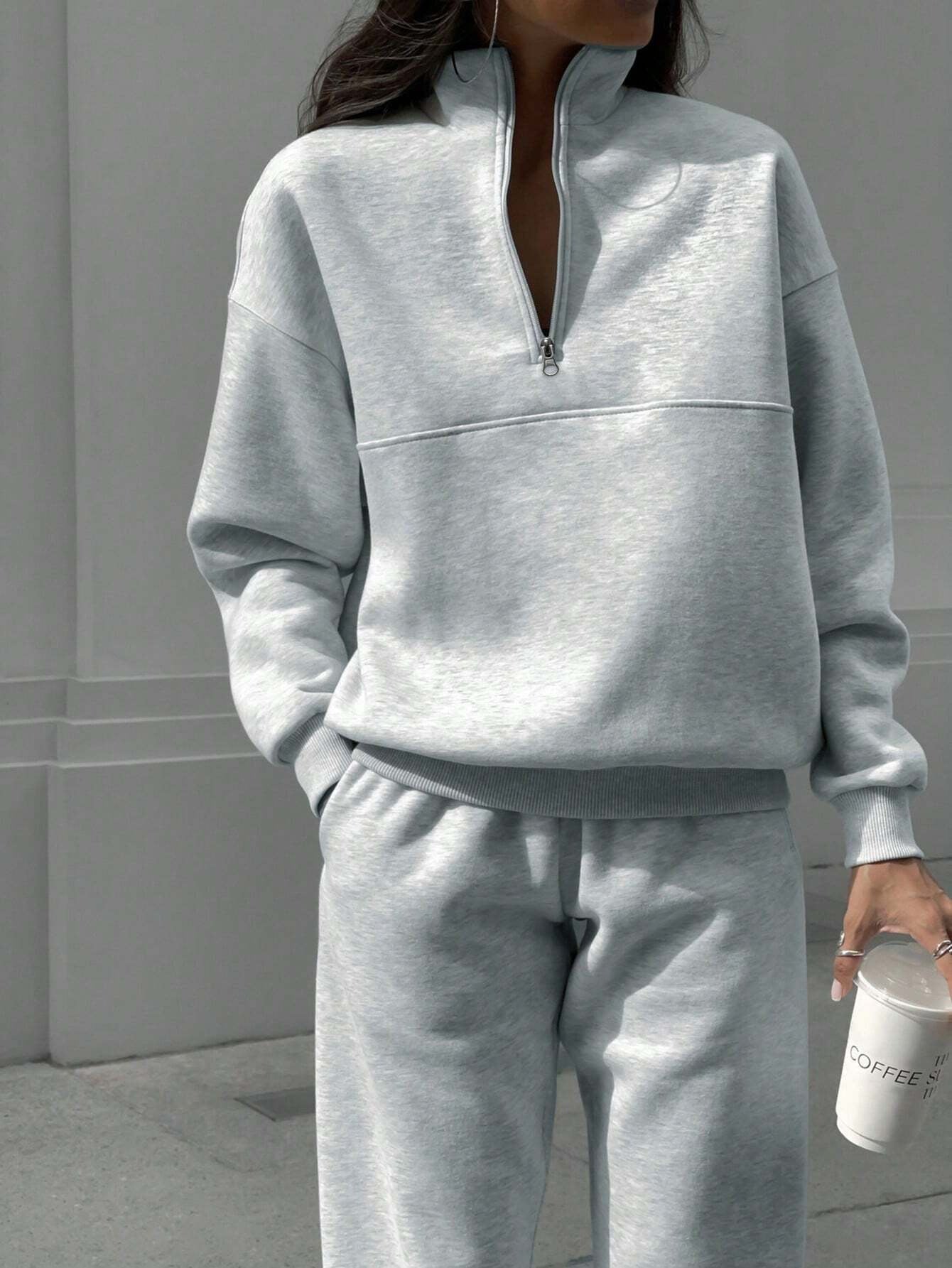 Stilla | Ærmet Sports Sweatshirt Dragt Mode Stå Opp Krave Lynlås Topbukser Co Ord Sæt