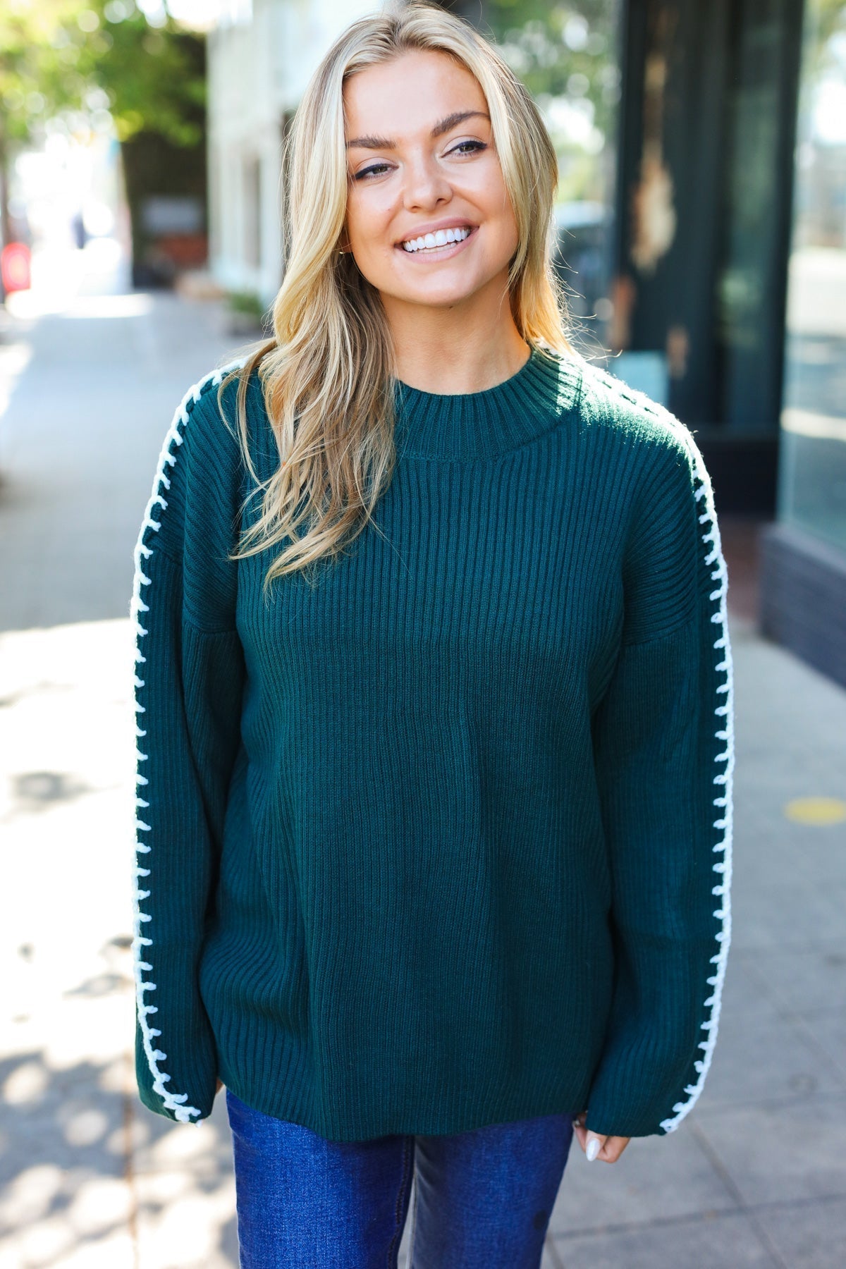 Stilla | Pullover i Ribbet Stof Fall Vibes Jægergrøn Med Grove Moser