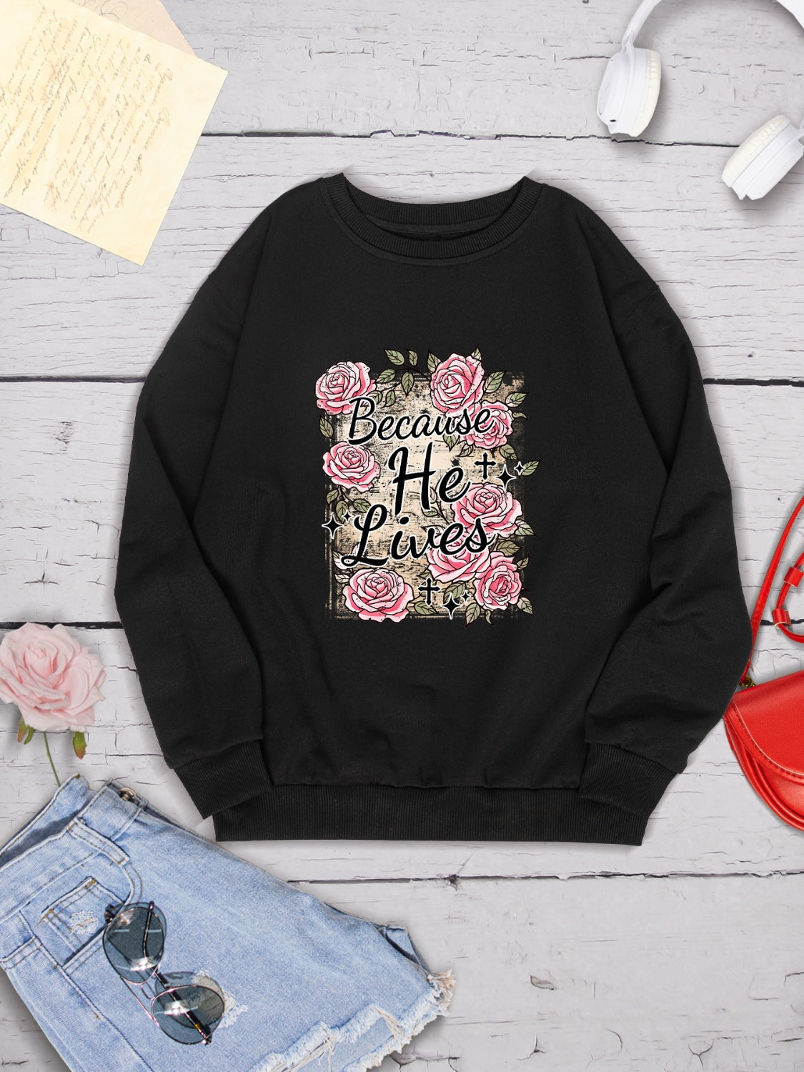 Stilla | He Lives Rund Hals Sweatshirts